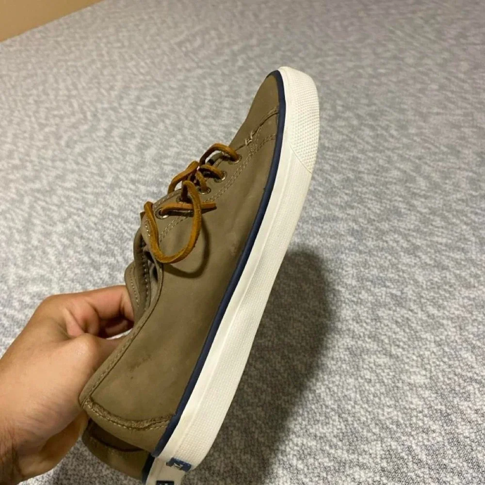 Sperry top sider green/ brown sneakers upper leather women 6.5 M.